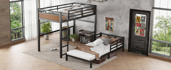 English Elm Twin Xl Separable Metal Bunk Bed Walnut Finish with Safety Rail and Platform Base W1580S00647