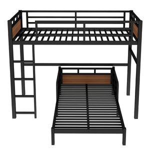 English Elm Twin Xl Separable Metal Bunk Bed Walnut Finish with Safety Rail and Platform Base W1580S00647