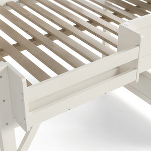 English Elm Full Size Pine Wood Loft Bed with Integrated Wardrobe Stairs and Guardrails for Kids W1580S00650