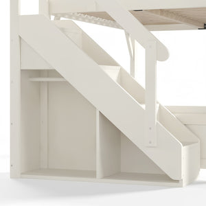 English Elm Full Size Pine Wood Loft Bed with Integrated Wardrobe Stairs and Guardrails for Kids W1580S00650