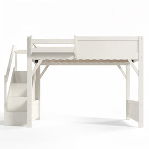 English Elm Full Size Pine Wood Loft Bed with Integrated Wardrobe Stairs and Guardrails for Kids W1580S00650