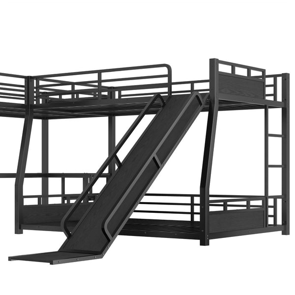 English Elm L-shaped Metal Triple Bunk Bed with Slide Desk Shelves and Usb Ports for Kids W1580S00651