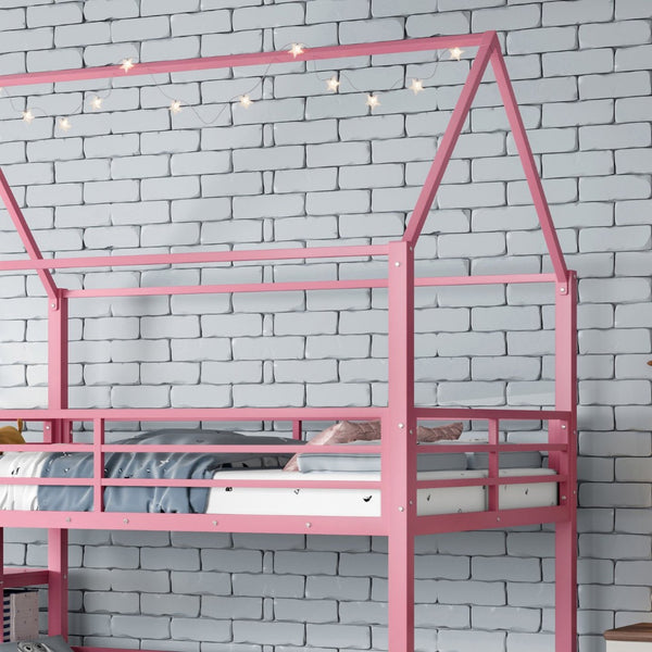 English Elm Full Size Metal Bunk Bed with House Frame Slide and Storage Stair Steps for Kids W1580S00653