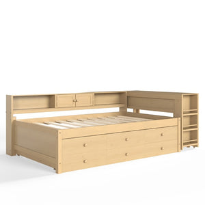 English Elm Twin Daybed with Trundle Desk and Shelves Pine Wood Frame Kids Study Sleep Station W1580S00666
