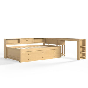English Elm Twin Daybed with Trundle Desk and Shelves Pine Wood Frame Kids Study Sleep Station W1580S00666