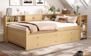 English Elm Twin Daybed with Trundle Desk and Shelves Pine Wood Frame Kids Study Sleep Station W1580S00666