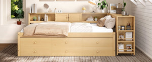 English Elm Twin Daybed with Trundle Desk and Shelves Pine Wood Frame Kids Study Sleep Station W1580S00666