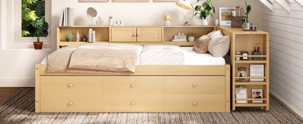 English Elm Twin Daybed with Trundle Desk and Shelves Pine Wood Frame Kids Study Sleep Station W1580S00666