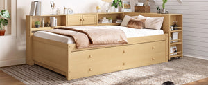 English Elm Twin Daybed with Trundle Desk and Shelves Pine Wood Frame Kids Study Sleep Station W1580S00666