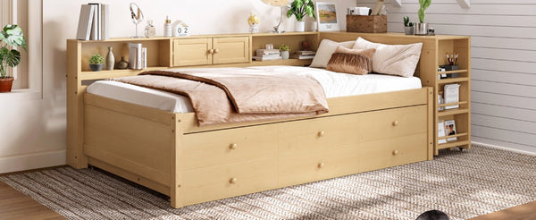 English Elm Twin Daybed with Trundle Desk and Shelves Pine Wood Frame Kids Study Sleep Station W1580S00666