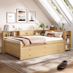 English Elm Twin Daybed with Trundle Desk and Shelves Pine Wood Frame Kids Study Sleep Station W1580S00666