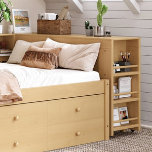 English Elm Twin Daybed with Trundle Desk and Shelves Pine Wood Frame Kids Study Sleep Station W1580S00666