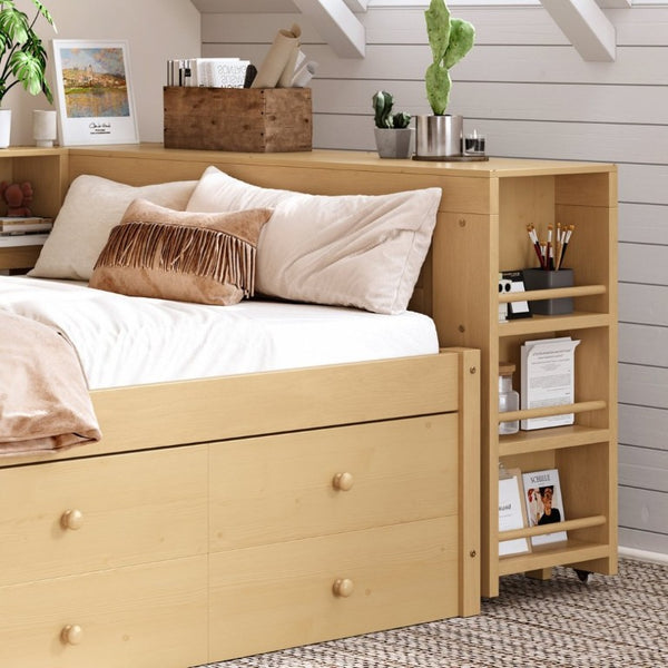 English Elm Twin Daybed with Trundle Desk and Shelves Pine Wood Frame Kids Study Sleep Station W1580S00666