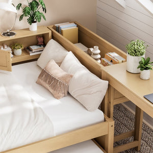 English Elm Twin Daybed with Trundle Desk and Shelves Pine Wood Frame Kids Study Sleep Station W1580S00666