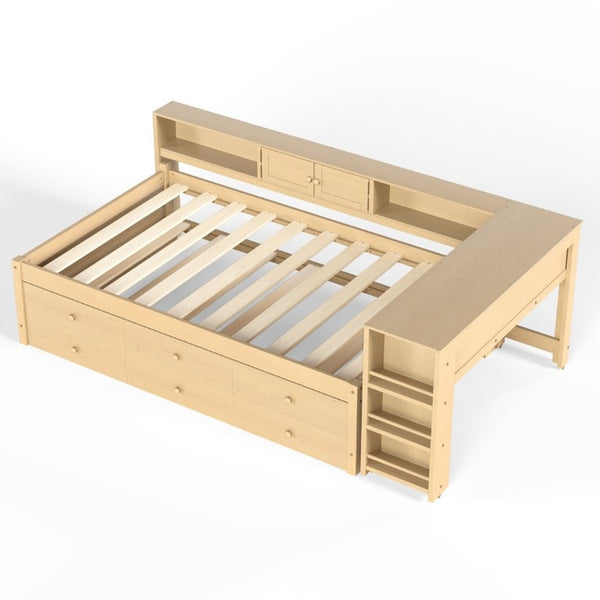 English Elm Twin Daybed with Trundle Desk and Shelves Pine Wood Frame Kids Study Sleep Station W1580S00666