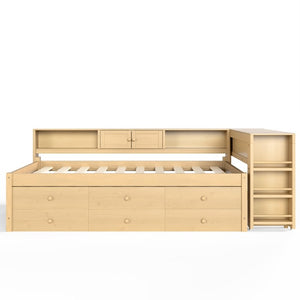 English Elm Twin Daybed with Trundle Desk and Shelves Pine Wood Frame Kids Study Sleep Station W1580S00666