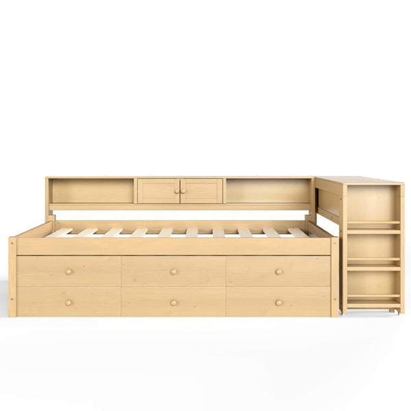 English Elm Twin Daybed with Trundle Desk and Shelves Pine Wood Frame Kids Study Sleep Station W1580S00666