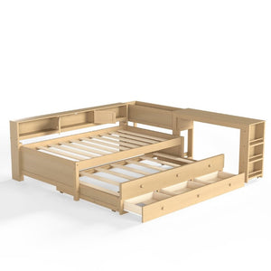 English Elm Twin Daybed with Trundle Desk and Shelves Pine Wood Frame Kids Study Sleep Station W1580S00666