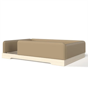 English Elm Full Size Montessori Floor Bed Faux Leather Kids Platform with Removable Guardrails Brown W1580S00670