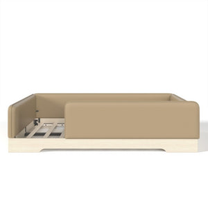 English Elm Full Size Montessori Floor Bed Faux Leather Kids Platform with Removable Guardrails Brown W1580S00670