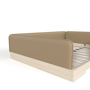 English Elm Full Size Montessori Floor Bed Faux Leather Kids Platform with Removable Guardrails Brown W1580S00670