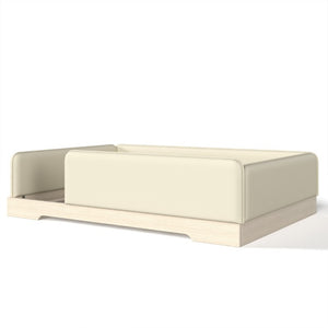 English Elm Full Size Montessori Floor Bed Faux Leather Kids Platform with Removable Guardrails Beige W1580S00671