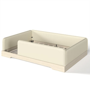 English Elm Full Size Montessori Floor Bed Faux Leather Kids Platform with Removable Guardrails Beige W1580S00671