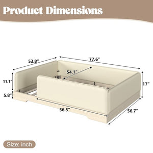 English Elm Full Size Montessori Floor Bed Faux Leather Kids Platform with Removable Guardrails Beige W1580S00671