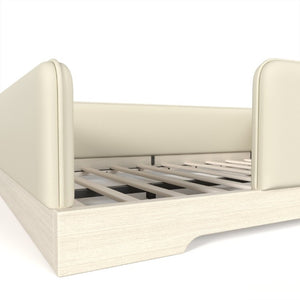 English Elm Full Size Montessori Floor Bed Faux Leather Kids Platform with Removable Guardrails Beige W1580S00671