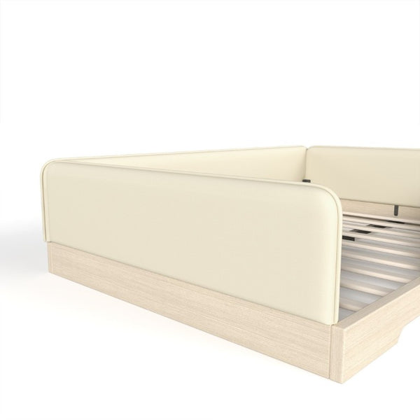 English Elm Full Size Montessori Floor Bed Faux Leather Kids Platform with Removable Guardrails Beige W1580S00671