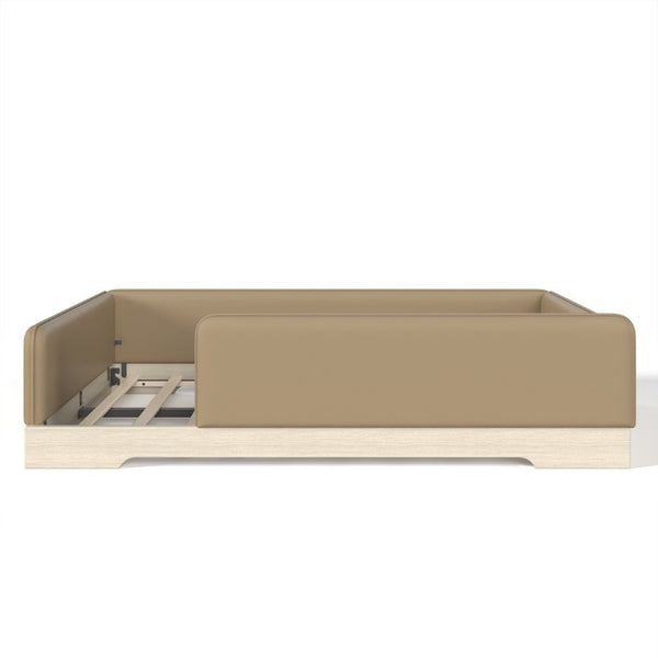 English Elm Queen Montessori Floor Bed Padded Faux Leather Kids Platform with Removable Rails Brown W1580S00672