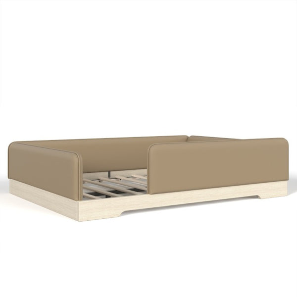 English Elm Queen Montessori Floor Bed Padded Faux Leather Kids Platform with Removable Rails Brown W1580S00672