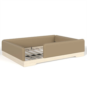English Elm Queen Montessori Floor Bed Padded Faux Leather Kids Platform with Removable Rails Brown W1580S00672