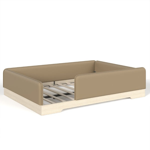 English Elm Queen Montessori Floor Bed Padded Faux Leather Kids Platform with Removable Rails Brown W1580S00672