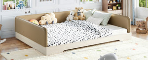 English Elm Queen Montessori Floor Bed Padded Faux Leather Kids Platform with Removable Rails Brown W1580S00672