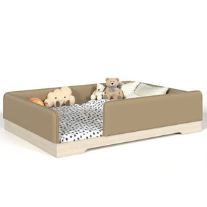 English Elm Queen Montessori Floor Bed Padded Faux Leather Kids Platform with Removable Rails Brown W1580S00672