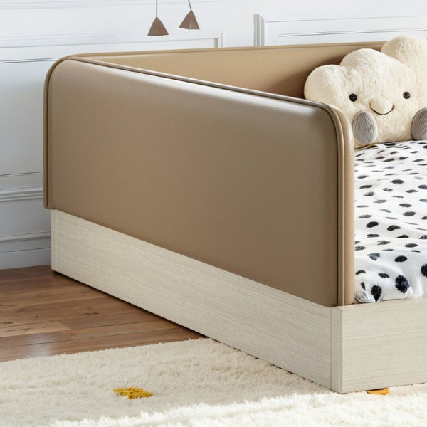 English Elm Queen Montessori Floor Bed Padded Faux Leather Kids Platform with Removable Rails Brown W1580S00672