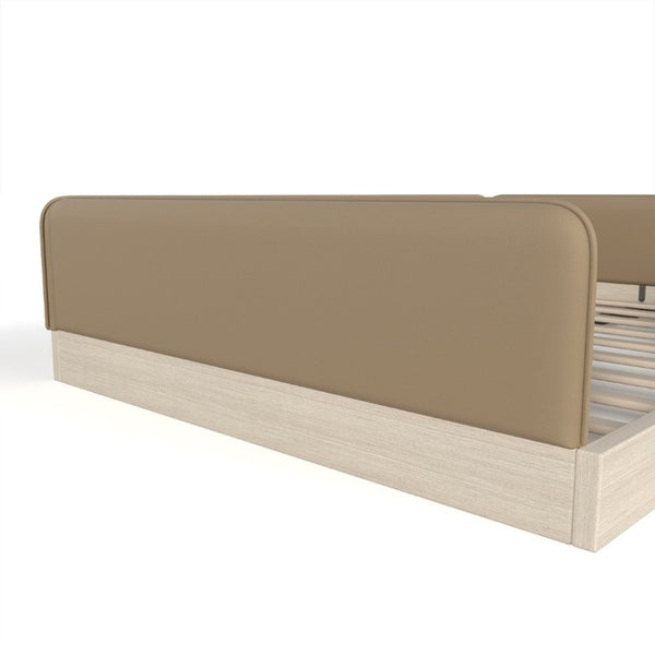 English Elm Queen Montessori Floor Bed Padded Faux Leather Kids Platform with Removable Rails Brown W1580S00672