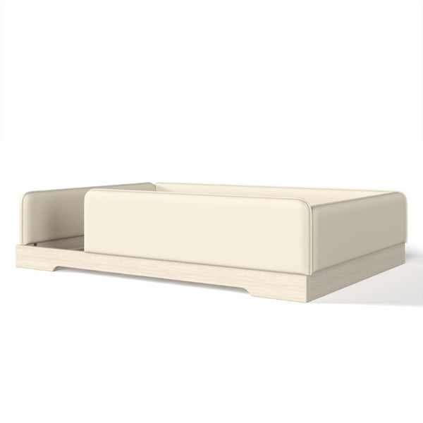 English Elm Queen Montessori Floor Bed Padded Faux Leather Kids Platform with Removable Rails Beige W1580S00673