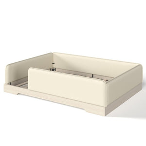 English Elm Queen Montessori Floor Bed Padded Faux Leather Kids Platform with Removable Rails Beige W1580S00673