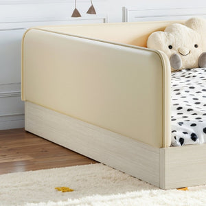 English Elm Queen Montessori Floor Bed Padded Faux Leather Kids Platform with Removable Rails Beige W1580S00673