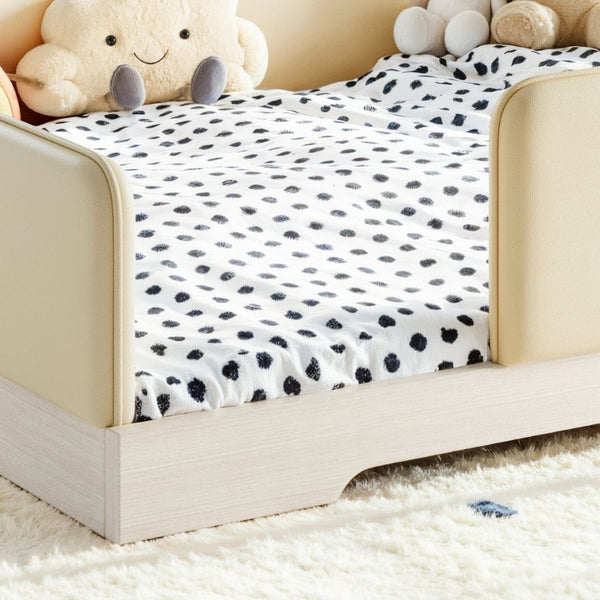 English Elm Queen Montessori Floor Bed Padded Faux Leather Kids Platform with Removable Rails Beige W1580S00673