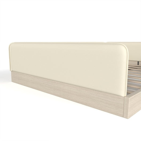 English Elm Queen Montessori Floor Bed Padded Faux Leather Kids Platform with Removable Rails Beige W1580S00673