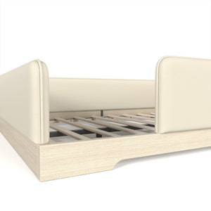 English Elm Queen Montessori Floor Bed Padded Faux Leather Kids Platform with Removable Rails Beige W1580S00673