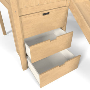 English Elm Twin House Frame Loft Bed Pine Wood with Stair Drawers Pull Out Desk Play Window Natural W1580S00679