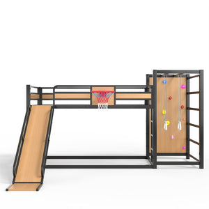 English Elm Twin Xl Metal Loft Bed Kids Activity Center with Slide Climbing Wall Basketball Hoop W1580S00683