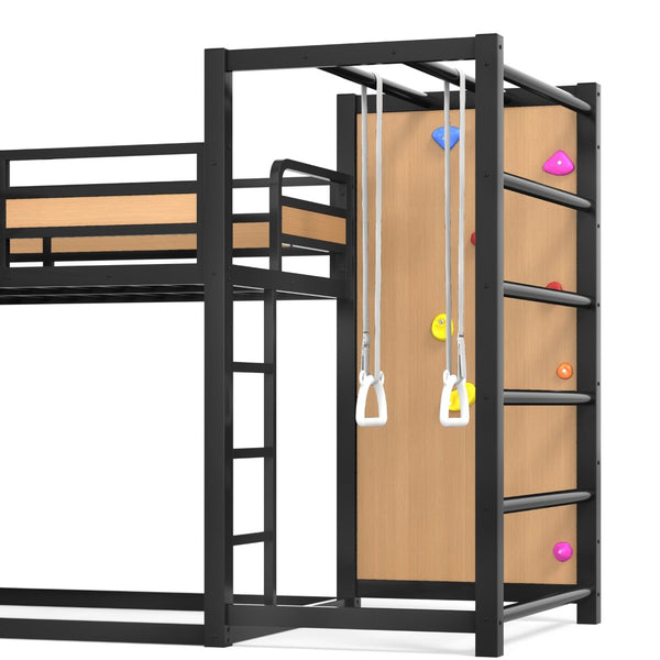 English Elm Twin Xl Metal Loft Bed Kids Activity Center with Slide Climbing Wall Basketball Hoop W1580S00683