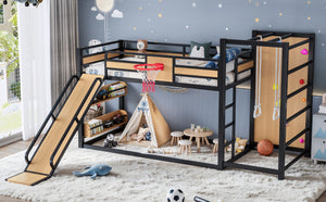 English Elm Twin Xl Metal Loft Bed Kids Activity Center with Slide Climbing Wall Basketball Hoop W1580S00683
