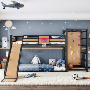 English Elm Twin Xl Metal Loft Bed Kids Activity Center with Slide Climbing Wall Basketball Hoop W1580S00683