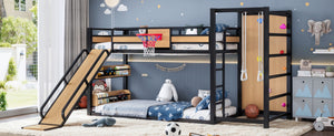 English Elm Twin Xl Metal Loft Bed Kids Activity Center with Slide Climbing Wall Basketball Hoop W1580S00683